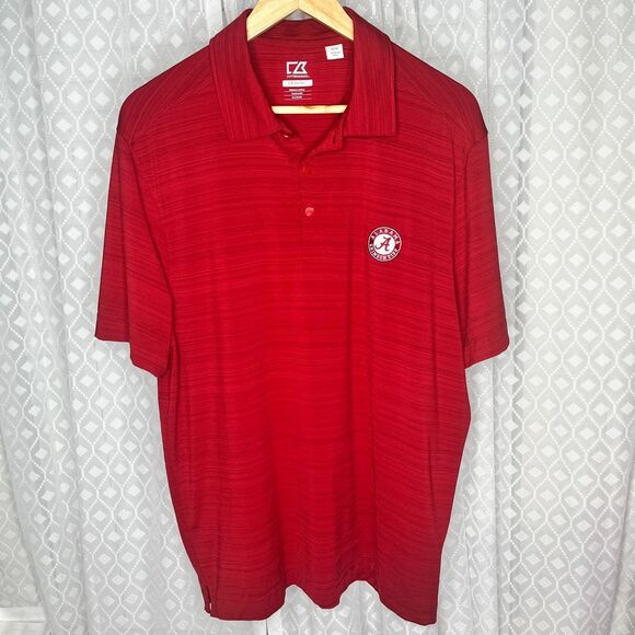 Cutter &‎ Buck Alabama Crimson Tide DryTec Golf Polo Shirt Red Striped M - Picture 1 of 7